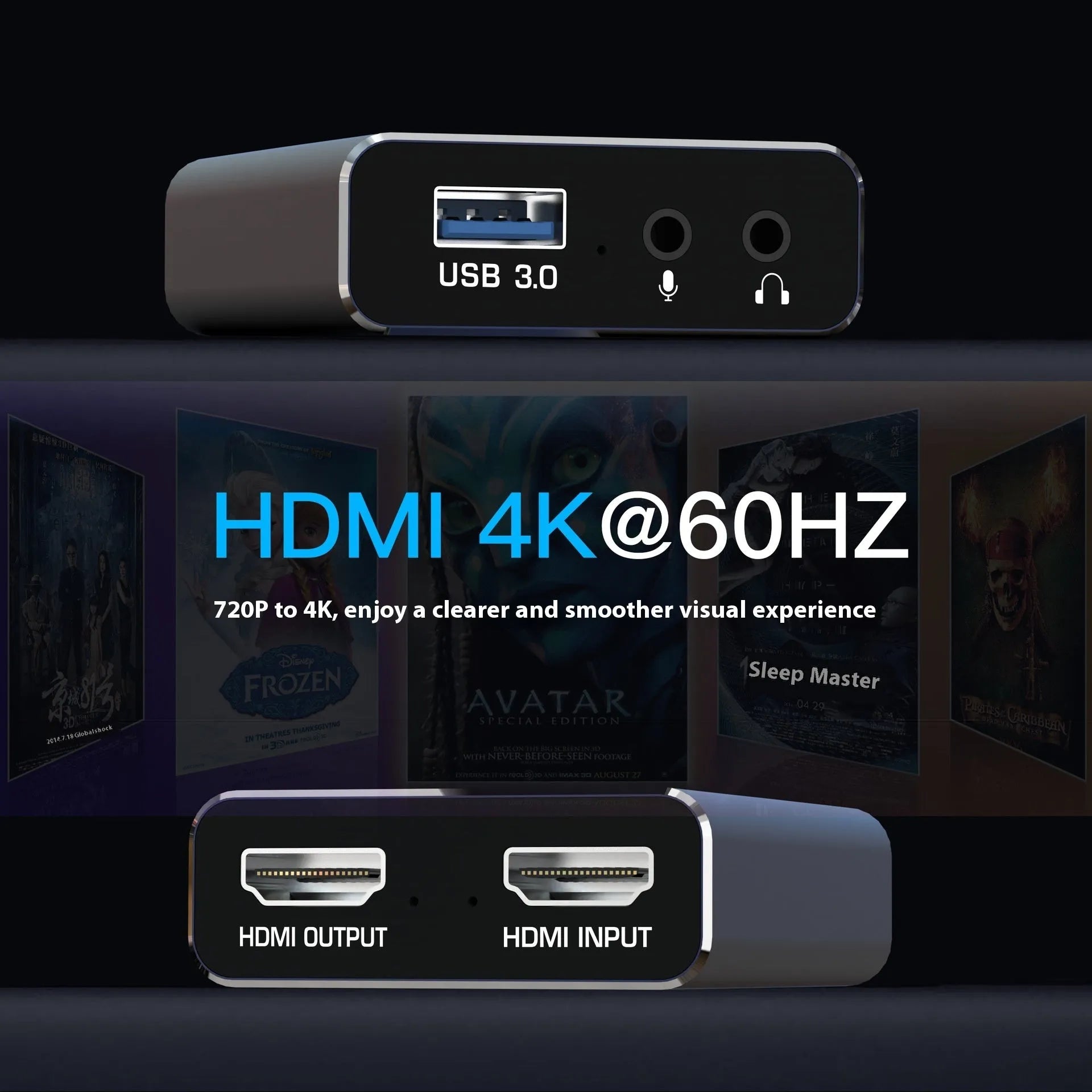 Black gaming set-top box with 4K upscaling and audio recording functionality