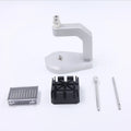 Silver tool steel press strap removal tool for watches, jewellery, and electronics.