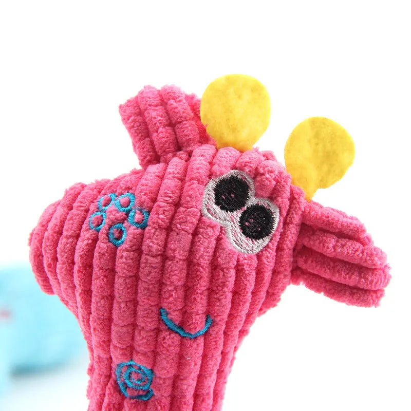 Blue plush deer-shaped pet toy with corn grain texture and sound feature for dogs and cats