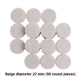 Beige furniture leg protection pads in round and square sizes for floor scratch prevention
