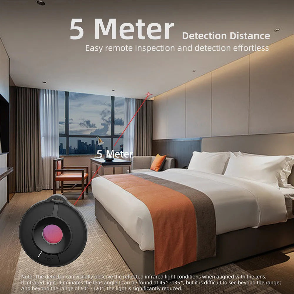 Compact infrared camera detection device for finding hidden surveillance cameras with 5 metre range