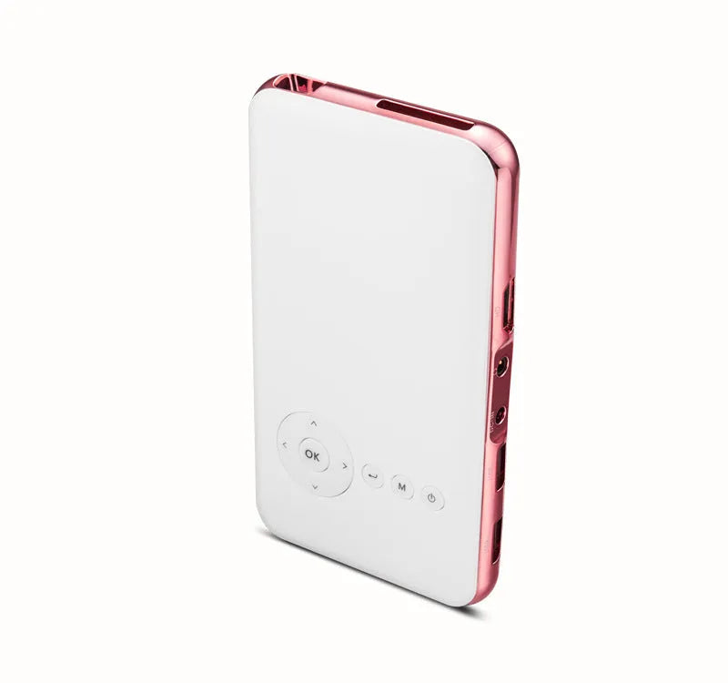 White and rose gold M6S mini portable DLP Android projector with compact dimensions