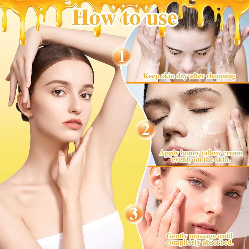 50g glass jar of Honey Tallow moisturising cream for dry and combination skin.