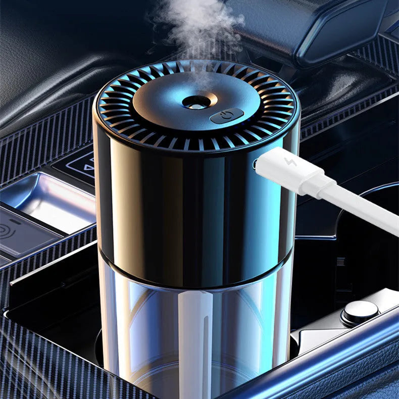 USB plug-in spray perfume humidifier with glass construction in various fragrance colour options
