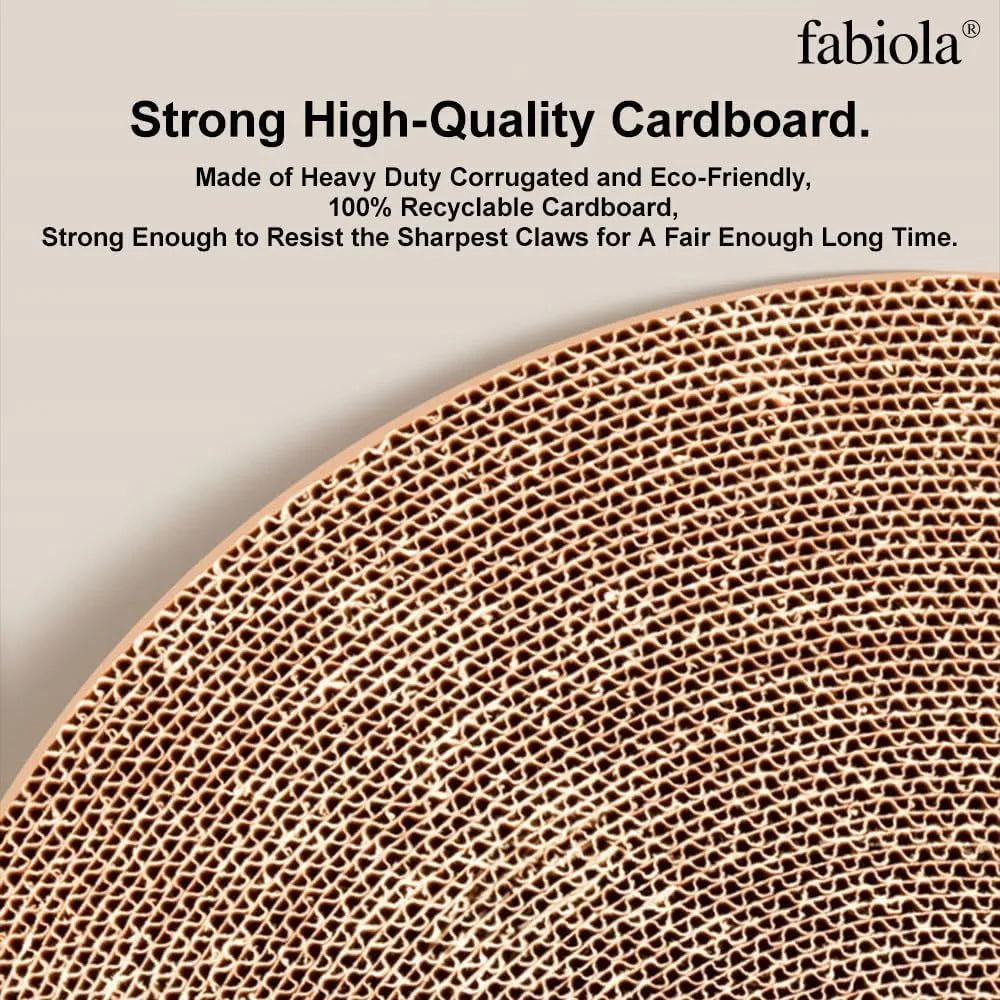 Large circular cat scratching board with built-in ball toys and replaceable cardboard core
