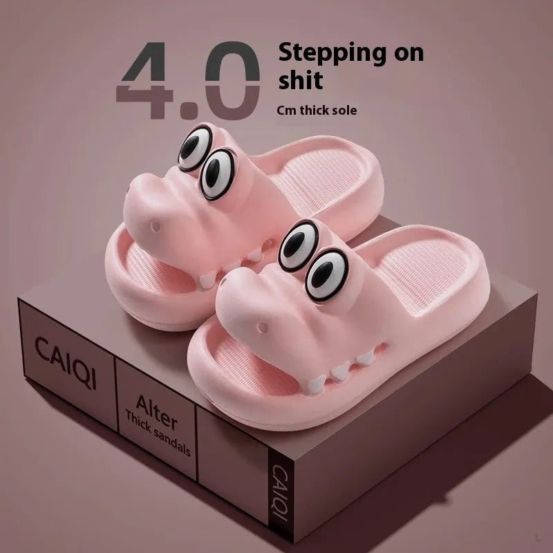EVA platform parent-child matching sandals in animal print patterns showing pink, green, yellow, and blue colour options