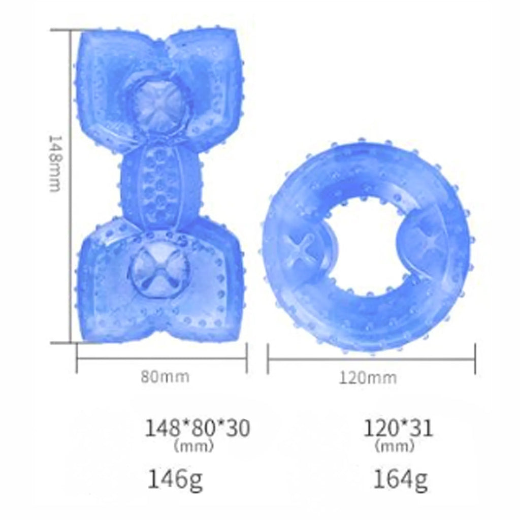 Freezable plastic dog chew toy filled with water for cooling and teething relief.