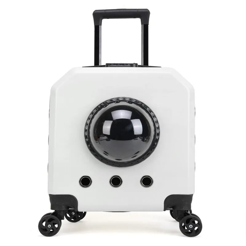 Hard PVC pet flight case trolley in pink colour with wheels for cat transport