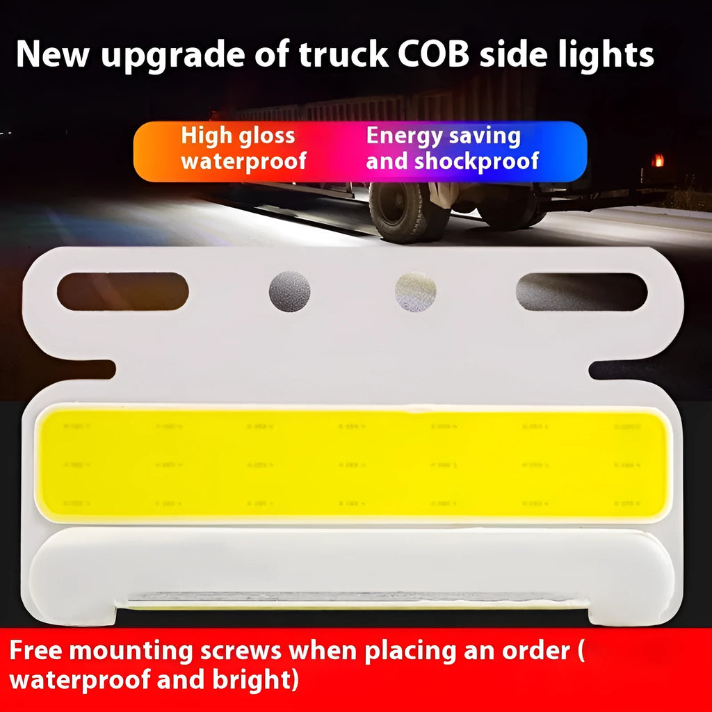 LED COB truck side light in aluminium alloy housing showing red, yellow, green, blue and white colour options