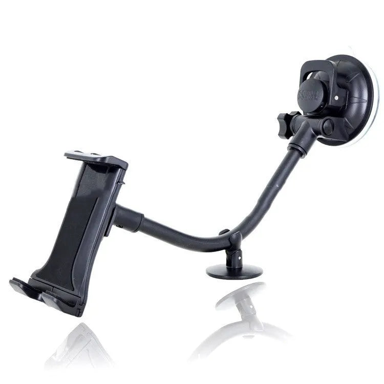 Black vehicle-mounted tablet holder with lifting mechanism and suction cup base for 4-12 inch devices