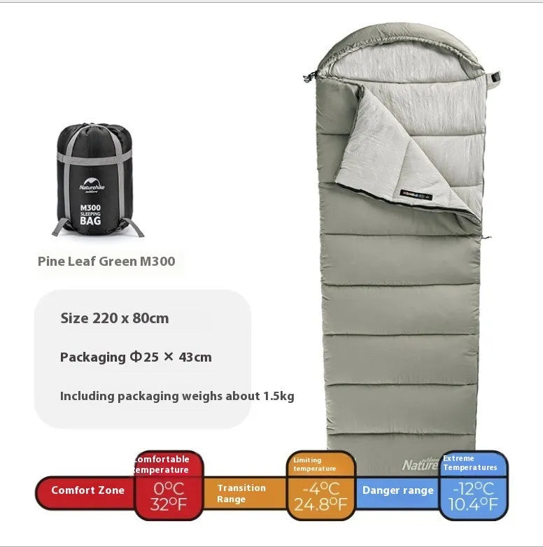 Double-person spliced camping sleeping bag in rock gray with envelope style and down cotton filling