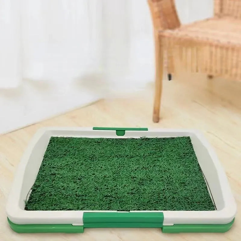 Green artificial turf dog grass patch toilet with three-layer construction for indoor puppy potty training