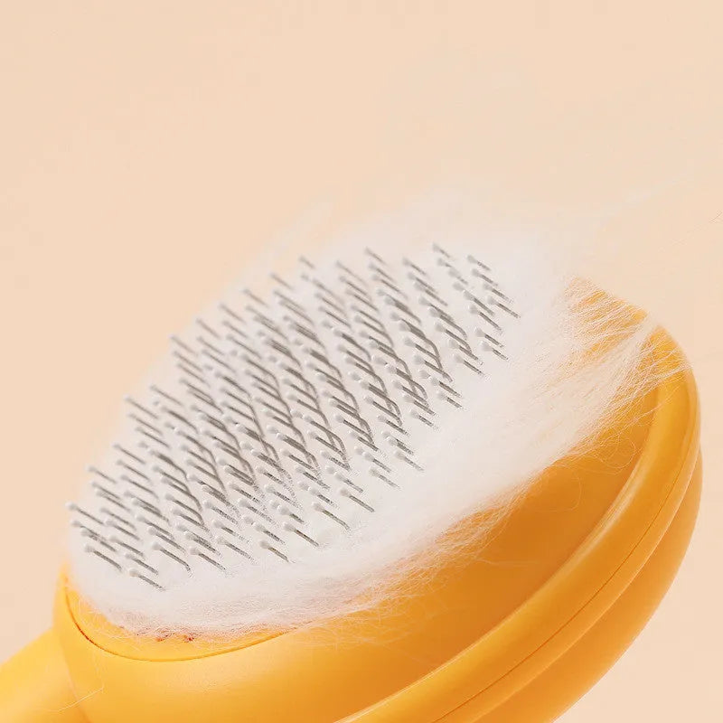 hoopeet pet hair cleaning comb brush with stainless steel needles in yellow, 198x87x46mm