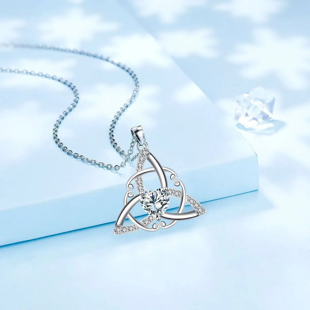 Celtic knot necklace with geometric copper pendant in four colour variations for women