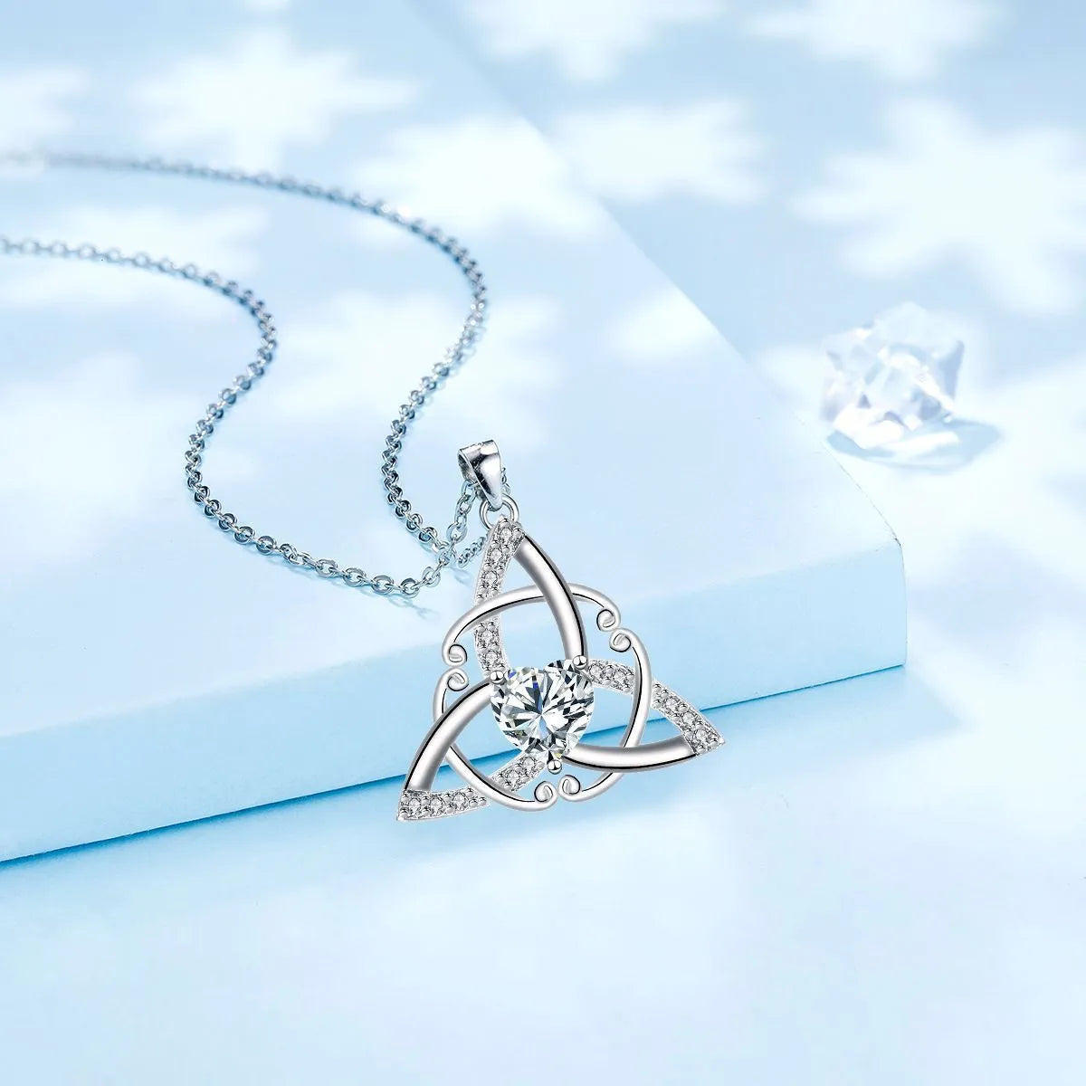 Celtic knot necklace with geometric copper pendant in four colour variations for women