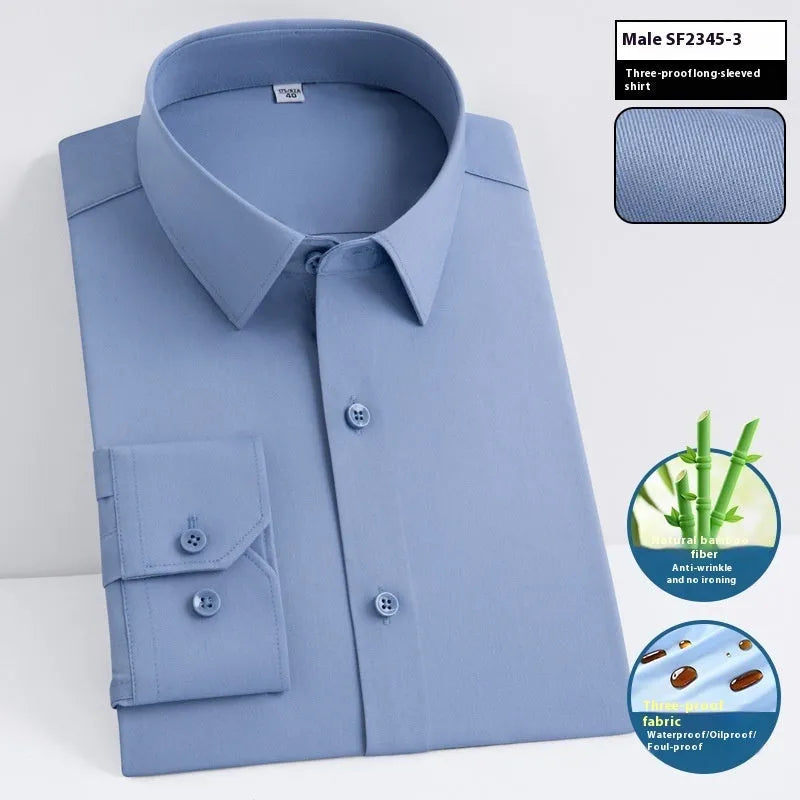 Men's slim fit bamboo fibre business shirt with square collar and long sleeves in solid colour