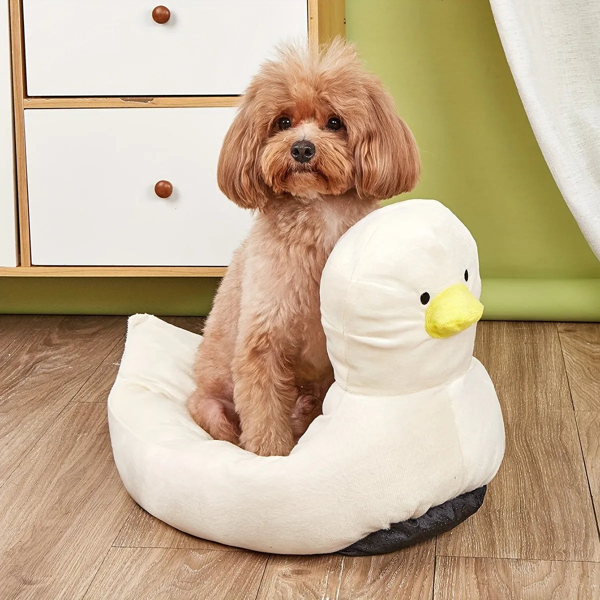 Blue duck-shaped pet bed sofa for small dogs and cats with fluffy polyester cushion