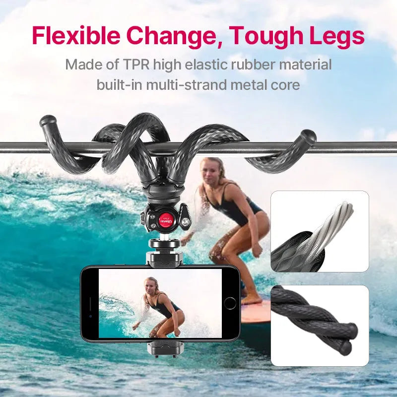 Black octopus-style mobile phone clip gimbal tripod set extended to 360mm with phone attached