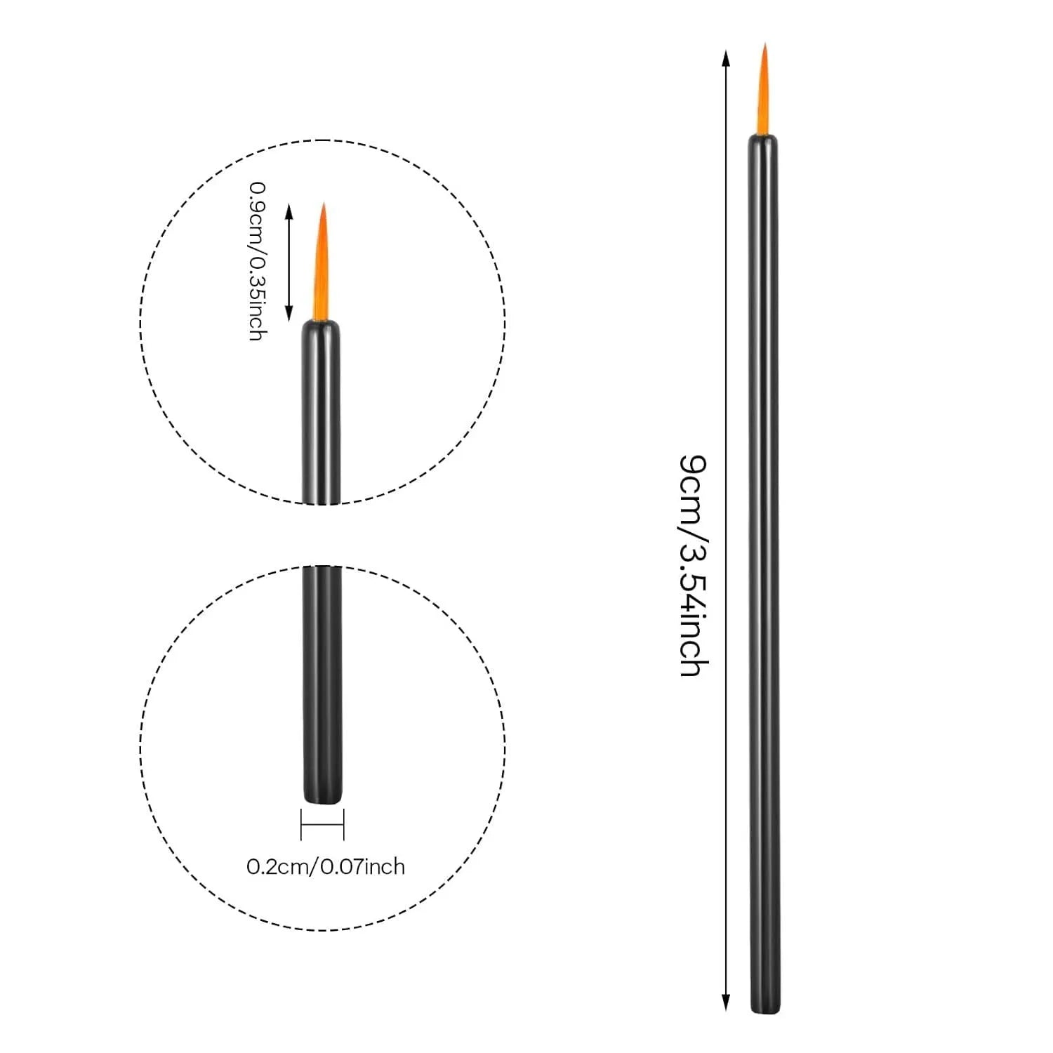 Pack of 100 black disposable eyeliner brushes with fine pointed tips and clear plastic sleeves.