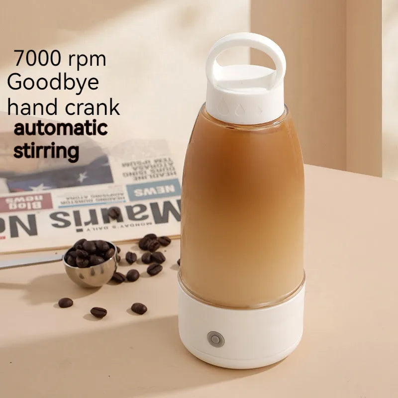 Automatic electric shaker bottle in green, pink, or white with USB charging port and carry handle.