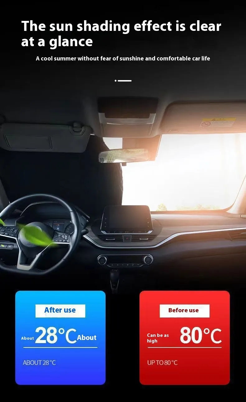 Titanium silver aluminium foil car sunshade for windshield heat and UV protection.