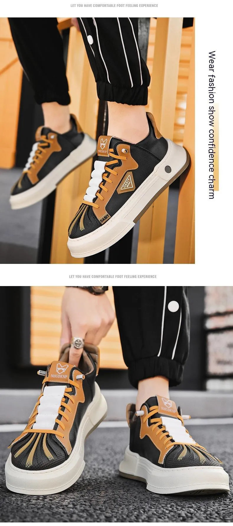 Men's beige low-top casual sneakers with an elastic band and leather stitching detail.