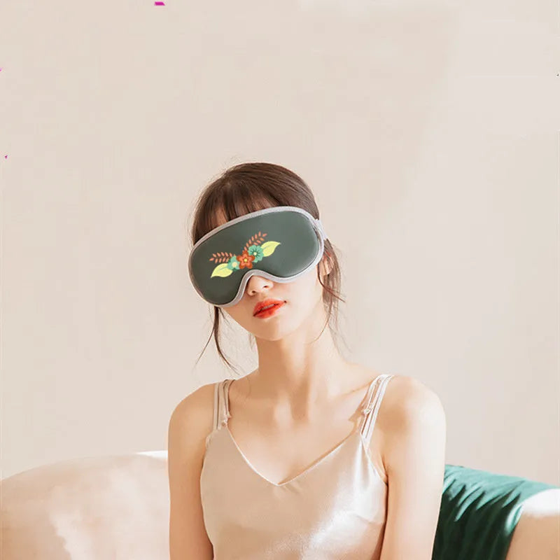Pink and green portable Eye SPA mask with steam heat and vibration massage functions.