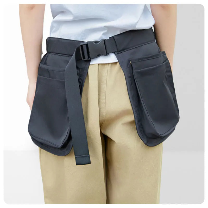 Men's solid colour polyester waist bag with multiple pockets in army green