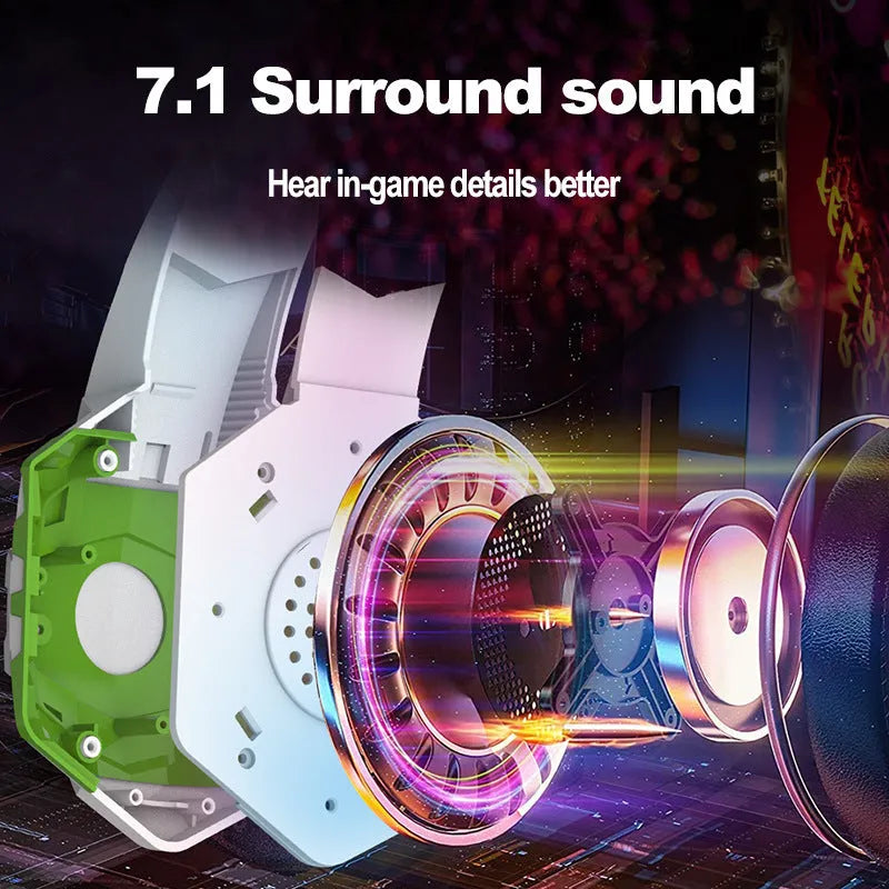 Wired gaming headset with microphone and rainbow breathing lights in blue colour with 3.5mm plug