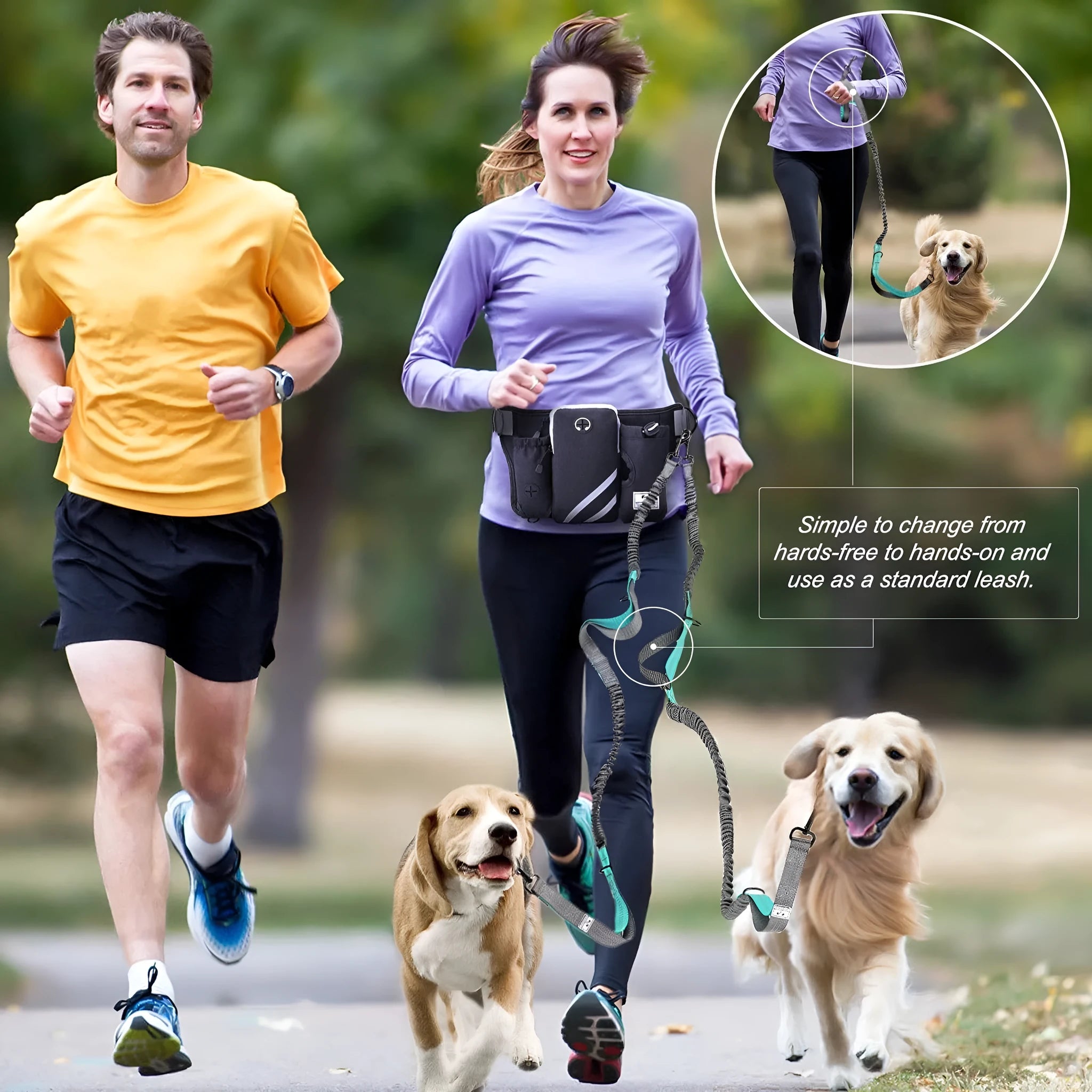 Black nylon pet training waist bag with dog leash set for outdoor walking