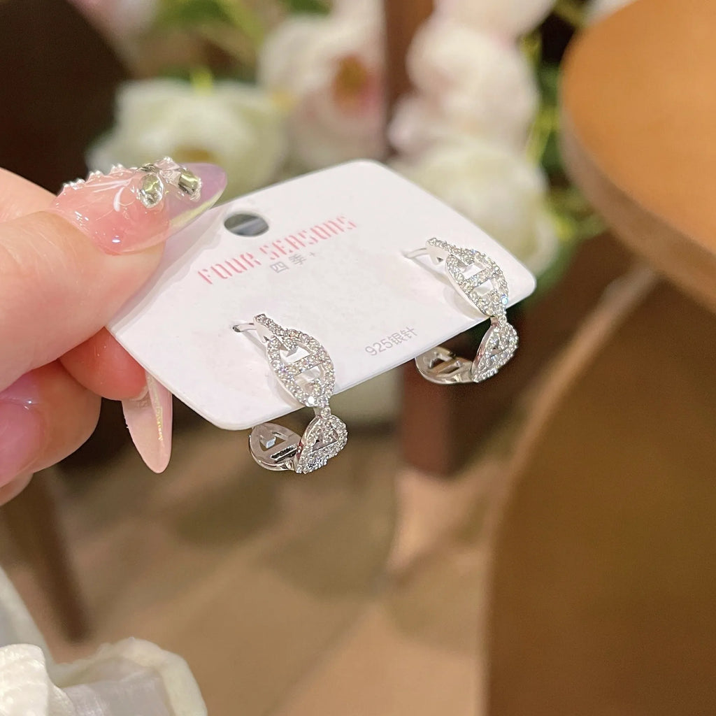 Diamond light luxury earrings with thick gold plating in silver, gold and rose gold finishes