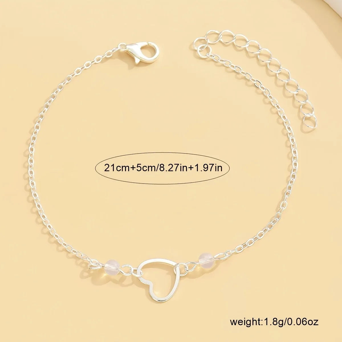 Adjustable heart pendant anklet in gold and silver alloy for women