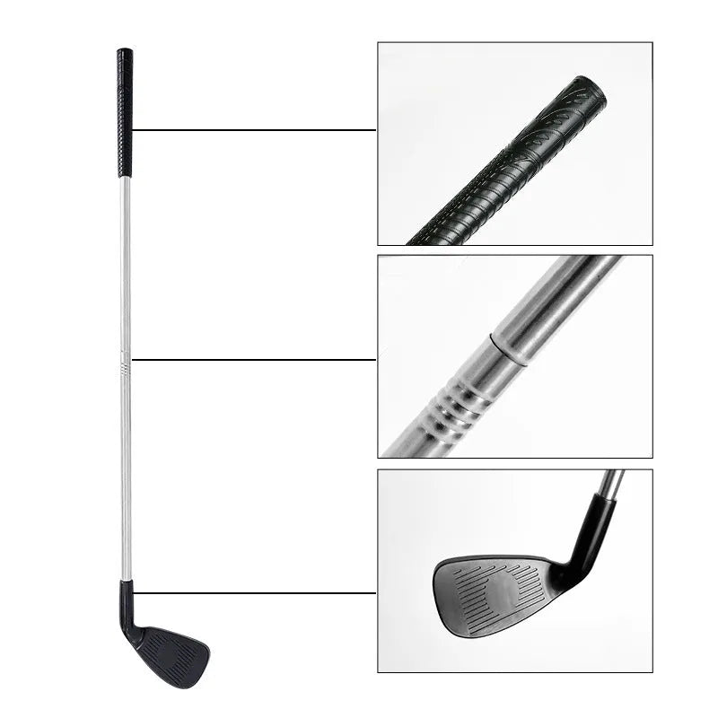 Metal golf club set showing adult and children's colour options for outdoor sports practice