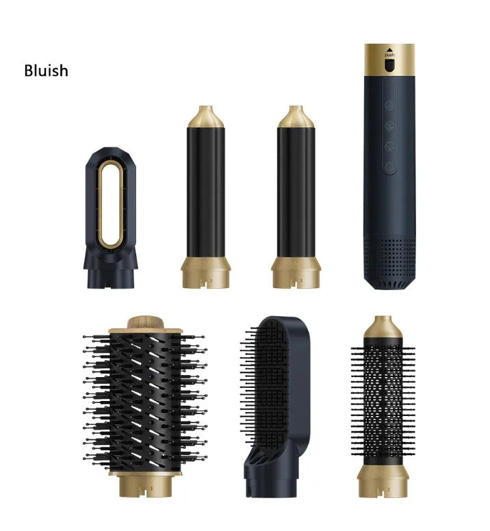 Hot air comb with six styling attachments in leather case, dark blue or white colour options