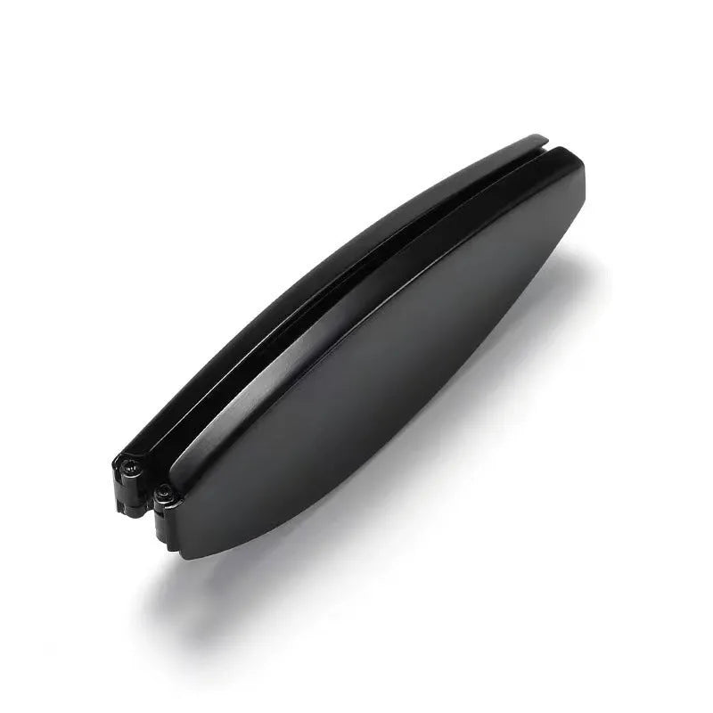 Folding presbyopic glasses with retro ring design in black frame collapsed for pocket storage