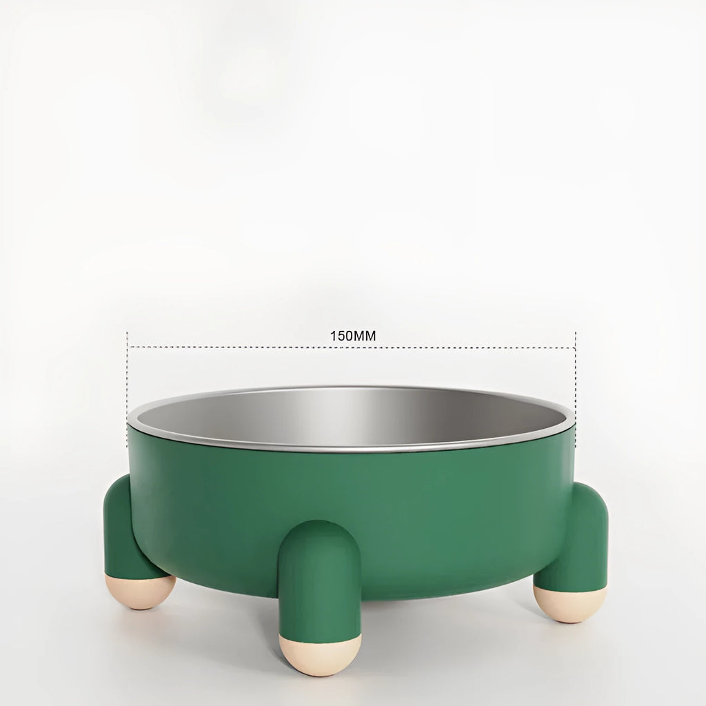 Green stainless steel pet bowl with a high foot and non-slip anti-overturn base for dogs and cats