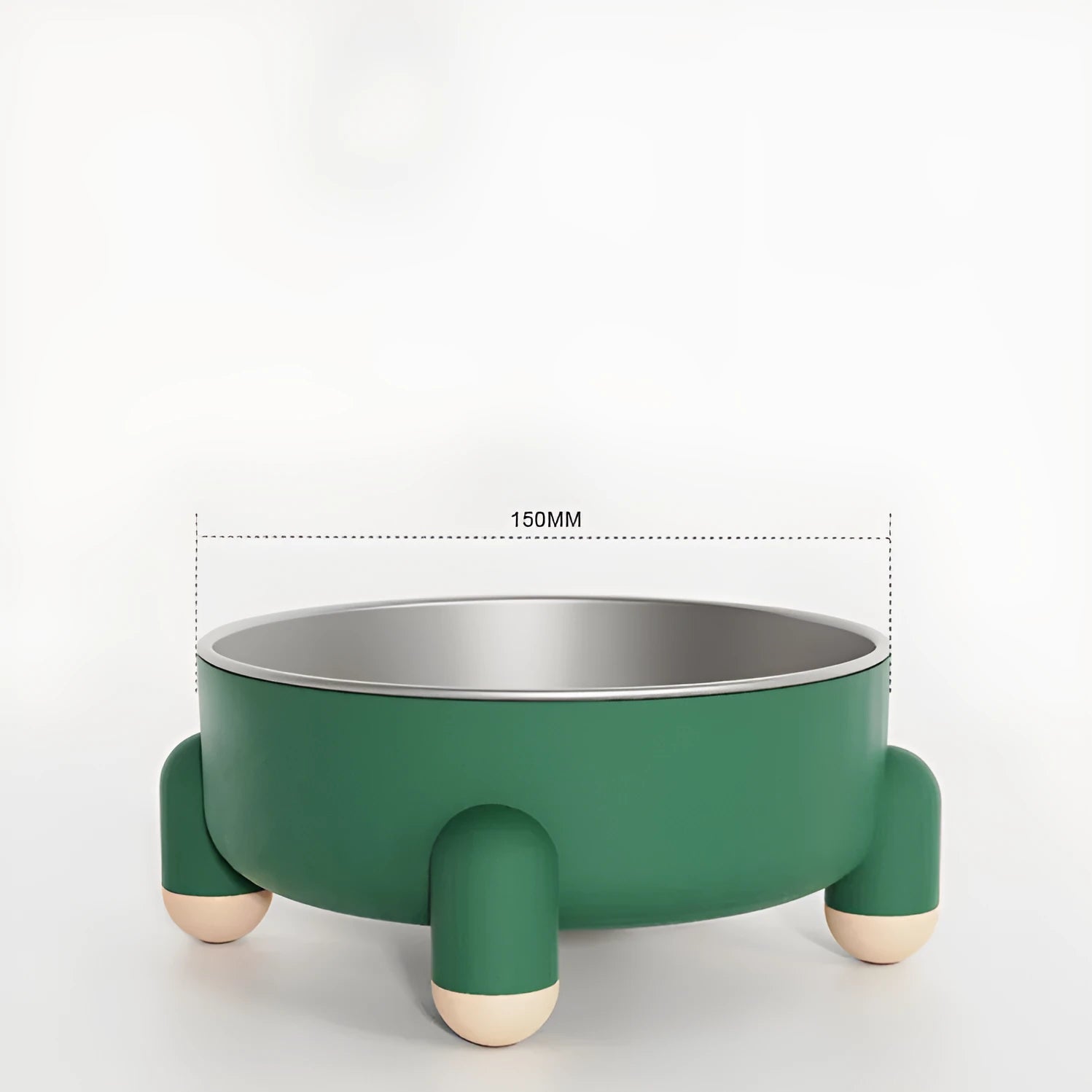 Green stainless steel pet bowl with a high foot and non-slip anti-overturn base for dogs and cats
