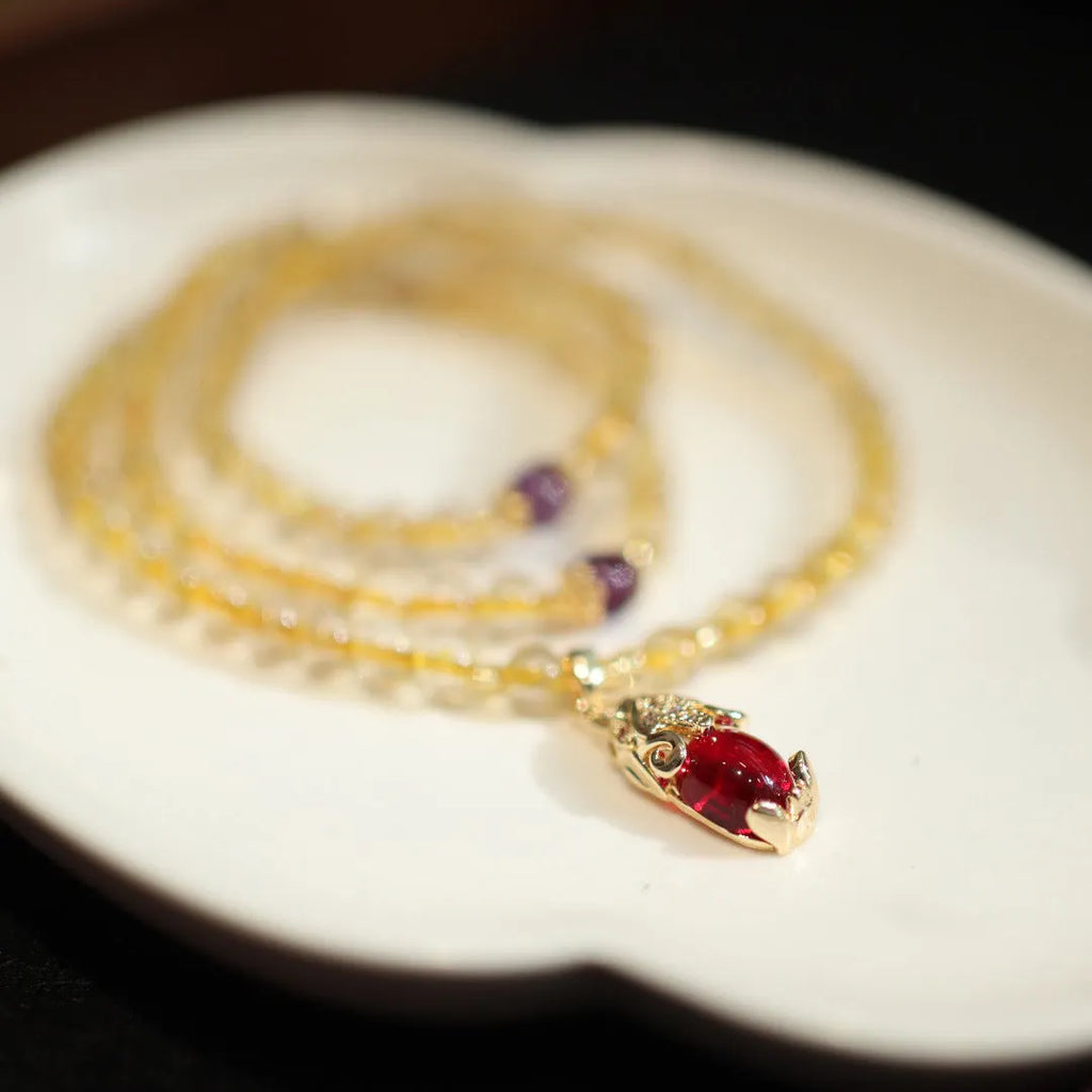 Natural Brazil gold rutilated quartz bracelet with three rings and hanging chopsticks in Chinese style