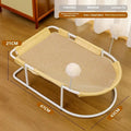 Large grey fabric cat kennel with breathable bracket design, serving as a summer pet bed.