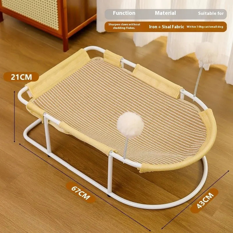 Large grey fabric cat kennel with breathable bracket design, serving as a summer pet bed.