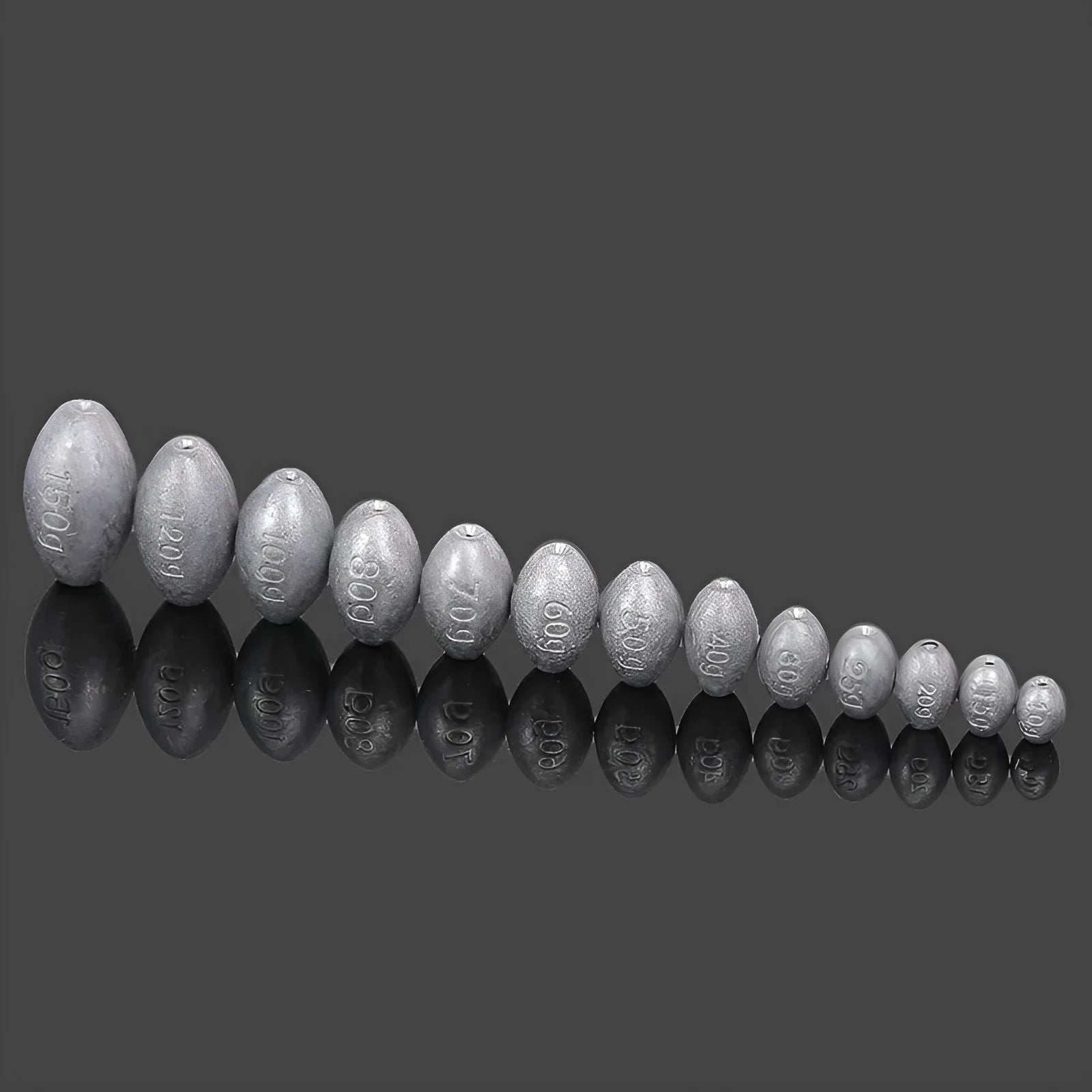 Tongxin scale pattern olive lead fishing sinker with plastic core, shown in rugby shape.