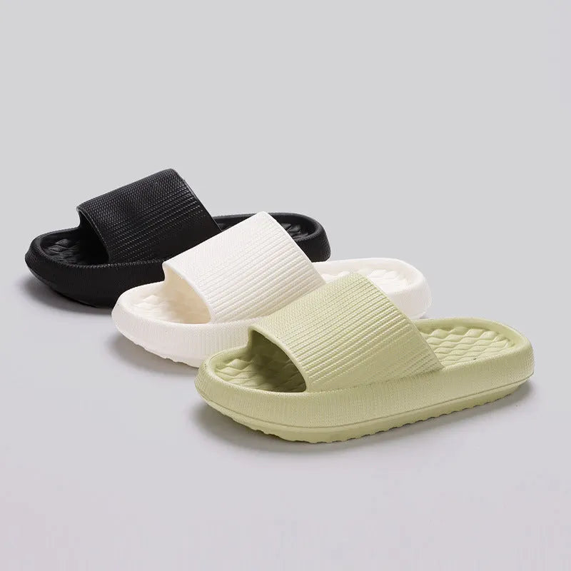 Solid colour summer EVA anti-slip slippers with rhombus stripe design in pink, yellow, khaki, black, white, grey, green