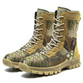 Plus size men's high-top martin boot style shoes in black and camouflage with mesh construction and totem detailing
