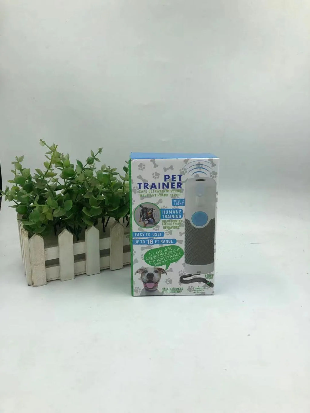 White ABS plastic ultrasonic handheld dog trainer device for barking control