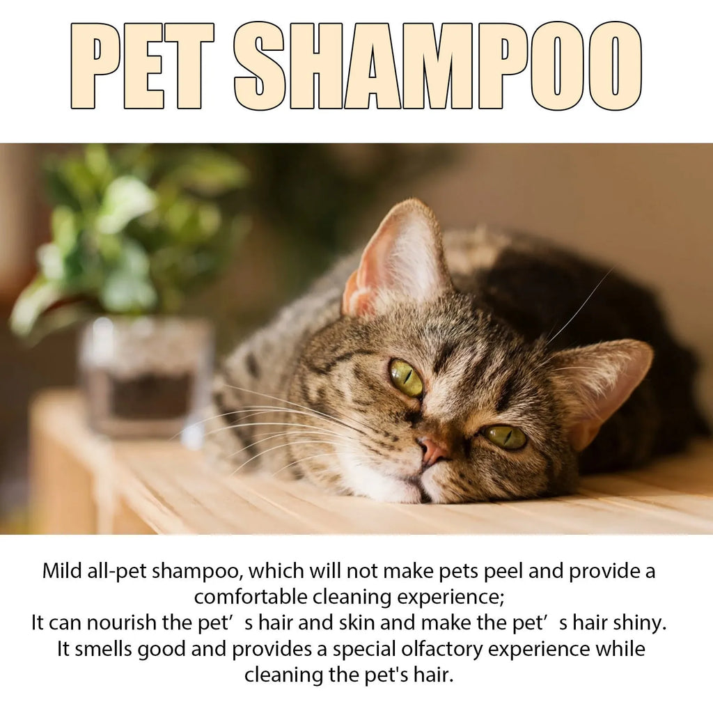 Bottle of mild dog shampoo for softening and detangling hair, shown in 100ml and 300ml sizes.