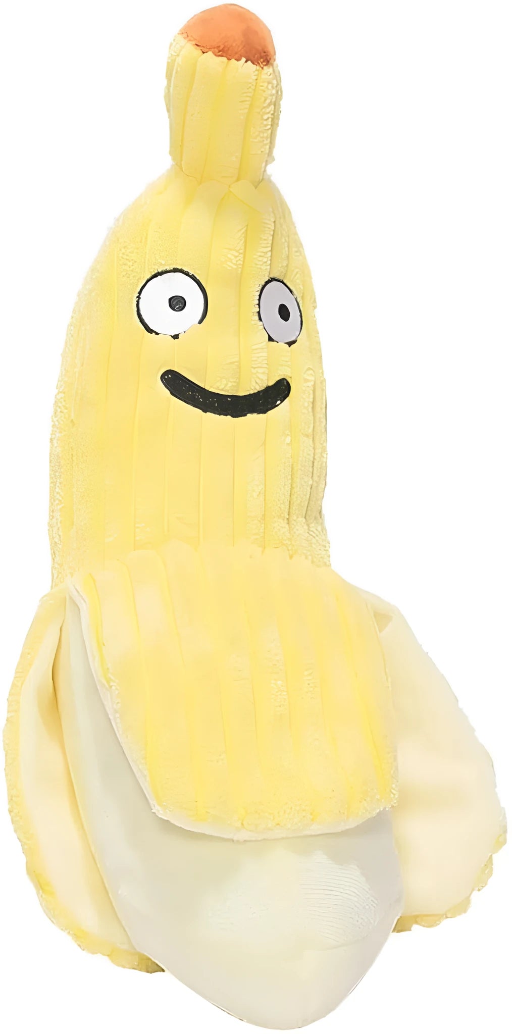 Yellow banana-shaped cat toy with plush fabric and crinkle paper inside.