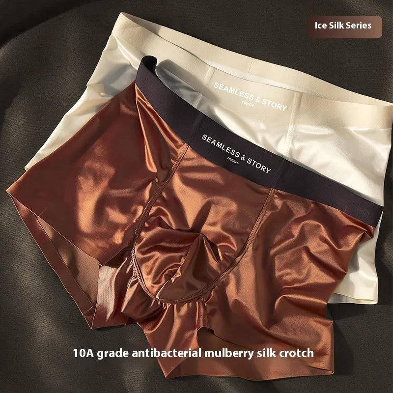 Men's satin ice silk underwear in multiple colour options showing mid-waist design