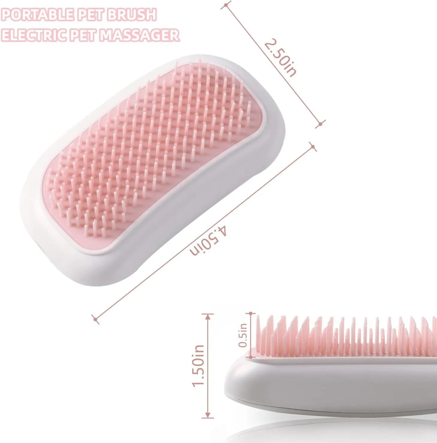 Pink electric vibration pet brush with TPE comb teeth for cat and dog grooming