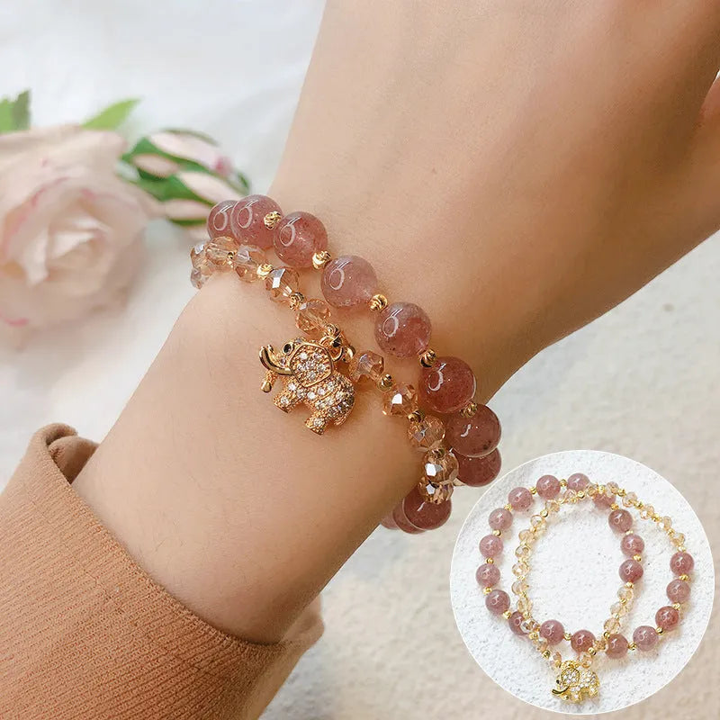 Retro colour hair crystal bracelet for women with strawberry quartz accents and ethnic design details