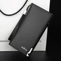 Men's black and brown PU leather wallet with long multifunctional zipper closure